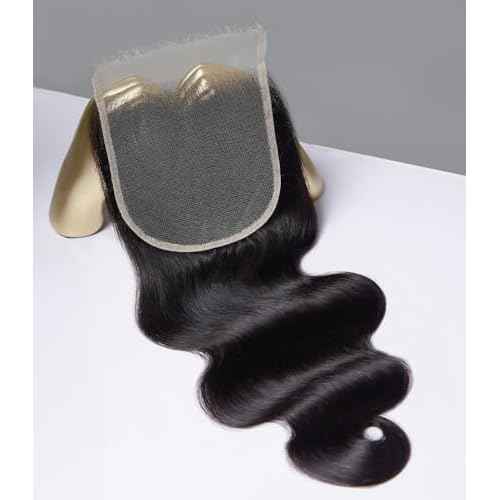 Mlip 5x5 HD Lace Closure Body Wave, 0.10mm Ultra Thin Invisible Swiss Lace, Skinlike Real HD Lace Melt into Skin Perfectly, Pre-plucked Natural Hairline, Raw Indian Human Hair 14 Inches