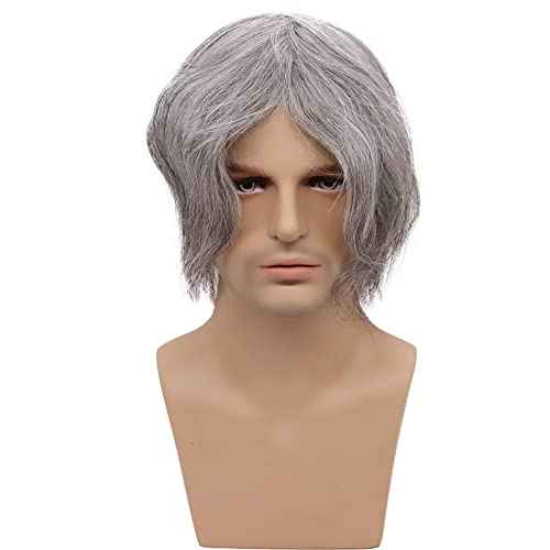 Men toupee Toupee for Men 0.06mm Ultra Soft Transparent Thin Skin All V-looped Natural Hairline Mens Hairpieces European Virgin Human Hair Systems Wigs 8x10 inches (1B Mixed 70% Grey White Hair)