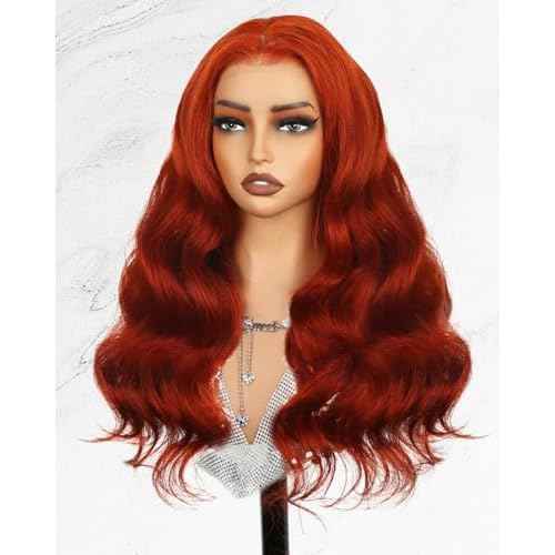 Ginger Orange Body Wave HD Lace Frontal Wigs Human Hair£¬200% Density 350# 13X4 Lace Front Wigs Human Hair Pre Plucked for Women 18inch