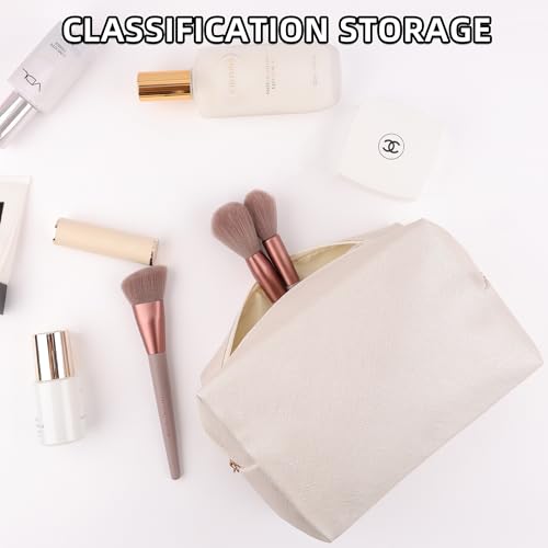 Likesing Small Makeup Bag Set, 3 Piece Preppy Nylon Travel Cosmetic Bags for Women, Mini Storage Pouch for Cosmetics Make Up Toiletry, Birthday Gift for Teen Girl (Beige, 3.5''-7.6'')