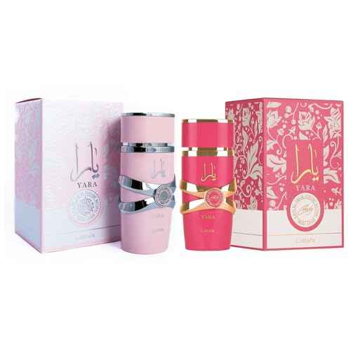 Lattafa 2 Piece Fragrance Bundle for Women (3.4 Ounce Yara Eau De Parfum Spray + 3.4 Ounce Yara Candy Eau De Parfum Spray)