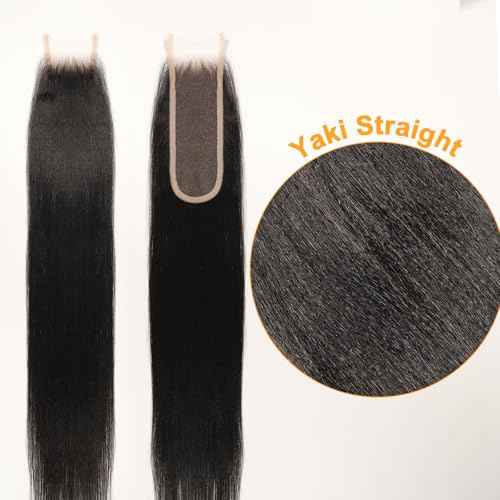BEEOS Yaki Straight 2x6 SKINLIEK Real HD Lace Closure, 0.1mm Ultra-thin Invisible Lace Pre-Plucked Bleached Knots Human Hair Closure 20 Inch