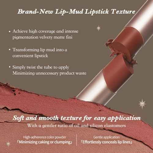 Flower Knows Little Angel Matte Lipstick,Super Soft & Ultra Silky Lip Mud Stick,Long Lasting & Moisturizing Vegan Lip Makeup for Girls&Women,Velvety Brown Finish(C09 Dark Angel)