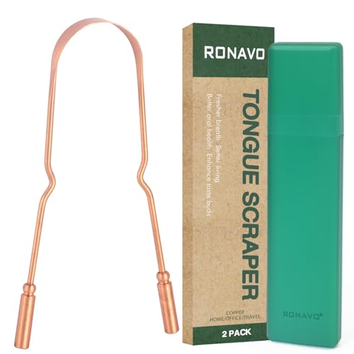 RONAVO Copper Tongue Scraper for Adults, Oral Care & Hygiene Tongue Cleaner for Fresher Breath with Travel Case