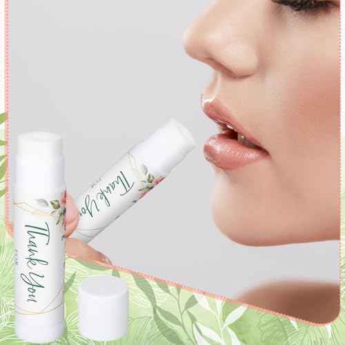 Whaline 60Pcs Thank You Gift Lip Balm Bulk Wedding Lip Balms Vanilla Flavor Floral Moisturizing Lip Care Guest Basket Gift Stuffer for Bridal Shower Baby Shower Birthday Party Favor Supplies