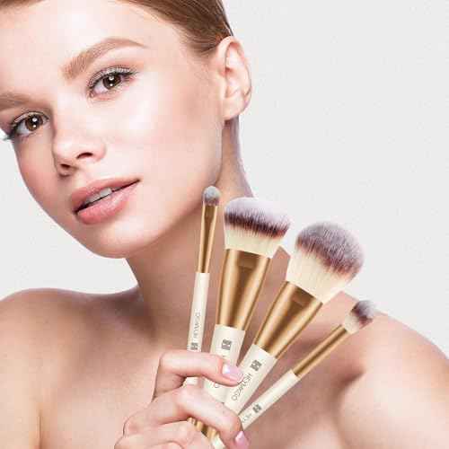 HEYMKGO Makeup Brushes Set, 4Pcs Double-ended Foundation Contour Powder Blush Concealer Eyeshadow Brush Set for Liquid, Cream, Powder for Blending Buffing Professional Face Brush Set Tools(Apricot)