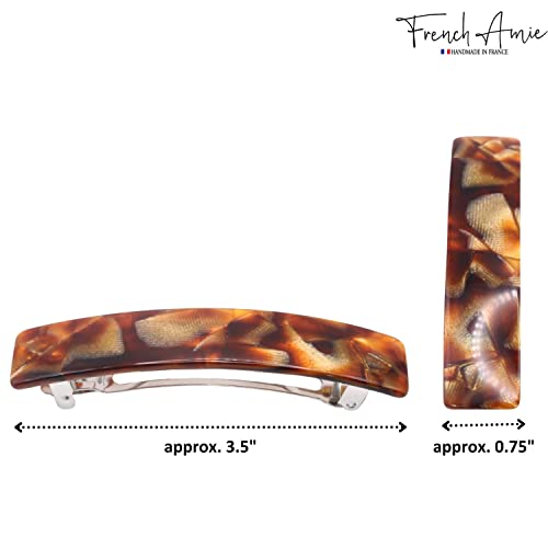 French Amie Oblong Handmade 3.5" Celluloid Automatic Hair Clip Barrette French Hair Clip for Girls Strong Hold Hair Clips for Women No Slip Durable Paris Hair Accessories, Made in France (Caramel)