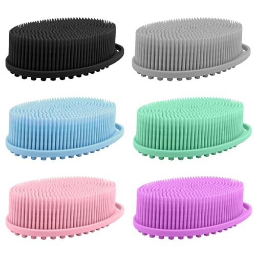 6 Pack Silicone Body Scrubber, Soft Silicone Loofah Exfoliating Body Scrubber Fit for All Kinds of Skin, Clean and Sanitary