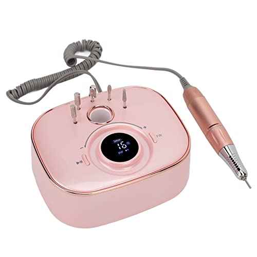 Nail Drill Handpiece, Rose Gold 35000RPM LED Low Noise Nail File Electric Grinding Machine Electric Nail Drill Handle Rechargeable Drill Set Nail Drill Handpiece DIY Nails