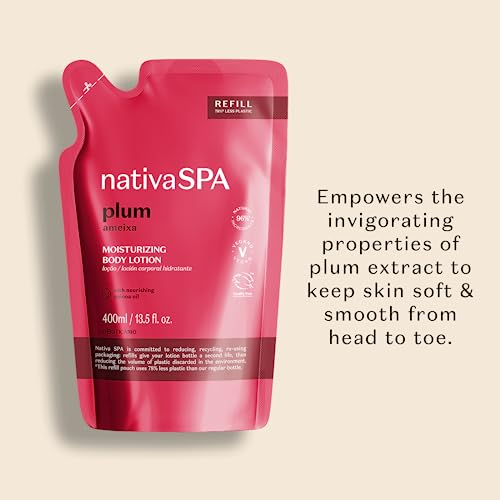 Nativa SPA by O Botic?rio, Plum Moisturizing Body Lotion Refill Pack, Fragranced Moisturizer Enriched with Purified Quinoa Drops to Boost Hydration, 13.5 Ounce