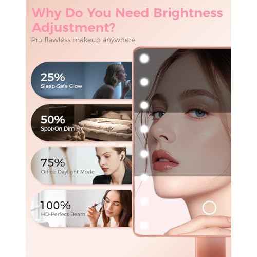 Christmas Lighted Makeup Mirror with Lights, Pink Vanity Mirror with Lights, 16 LEDS Dimmable Desk Mirror, Dual Power Supply, Present Gifts for Teenage Girls, Rose Gold Dorm Room Essentials