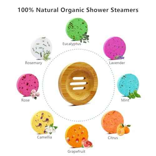 Shower Steamers Aromatherapy - 8 Pack Organic Shower Bombs with Natural Essential Oil, Self Care and Stress Relief Birthday/Home Spa/Christmas Stocking Stuffers/White Elephant Gifts for Women