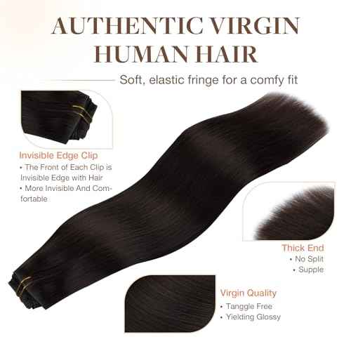 GOO GOO Invisi Edge Clip in Hair Extensions 20inch 150g 7Pcs Injected Seamless PU Clip in Hair Extensions, Virgin Real Human Hair, 2 Dark Brown
