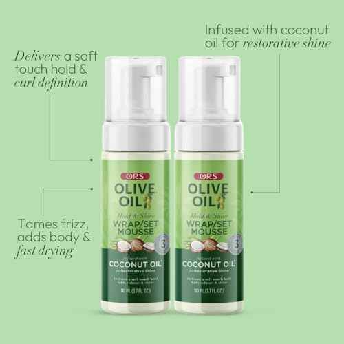 ORS Olive Oil Hold & Shine Wrap Set Mousse Infused with Coconut Oil 3.7 Ounces (Pack of 2)