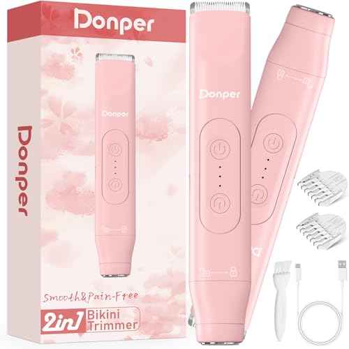 Bikini Trimmer for Women, 2 in 1 Electric Razors for Shower&Travel, IPX7 Waterproof Pubic Hair Remover for Underarm, Legs & Bikini Area, Painless Razor,Hypoallergenic Foil & Ceramic Blades