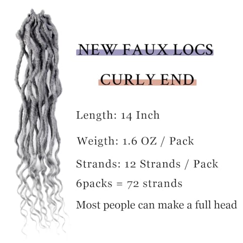 BOHOBABE Faux Locs Crochet Hair 14 Inch, Grey Boho Soft Crochet Locs with Curly Ends, Short Bohemian Goddess Locs Crochet Braids for Black Women (6 Packs, Gray)