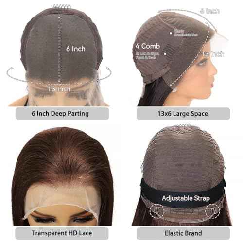 Chocolate Brown Lace Front Wig Human Hair 30 Inch 200% Density 13x6 Hd Transparent Body Wave Lace Front Brown Wigs Human Hair 4# Glueless Wigs for Women
