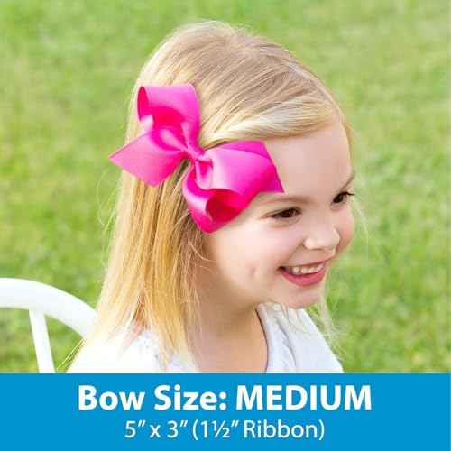 Wee Ones Girls' Plain Wrap Classic Grosgrain Hair Bows on a WeeStay No-Slip Hair Clip, Handmade, Medium, Oatmeal
