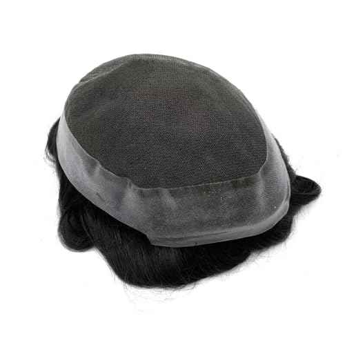 Toupee for Men PU Around+Lace Base Real European Human Hair Pieces for Mens Hair Prosthesis Patch Units Hair Replacement System for Men (6x9")