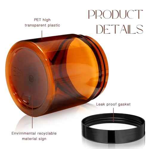SATINIOR 100 Pcs Plastic Jars with Lids Small Containers Lids Wide Mouth Small Plastic Containers for Lotion Cream Rhinestones Body Butters Travel Storage(8 oz, Amber)