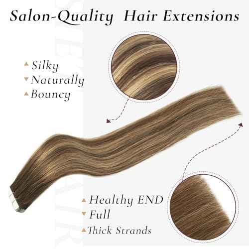 Tape in Hair Extensions Human Hair, 20pcs 50g 20 Inch Tape in Hair Extensions,Balayage Chocolate Brown To Caramel Blonde,Invisible Remy Silky Straight Natural Thick Real Human Hair Extensions