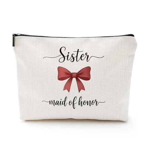 Sister Maid of Honor Gift for Bridesmaid,Bachelorette Party Wedding Gifts for Besties Friends Makeup Bag Purse Cosmetic Bag for Women
