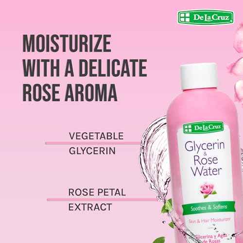 De La Cruz Rose Water and Glycerin for Face - Rosewater Facial Toner and Moisturizer for Skin and Hair 8 fl oz (236 mL) - 12 Bottles