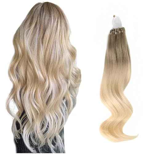 ABH AmazingBeauty Micro Links Hair Extensions - 24 Inch Ash Brown Ombre Platinum Blonde Human Hair - 50G 50S Micro Loop Balayage