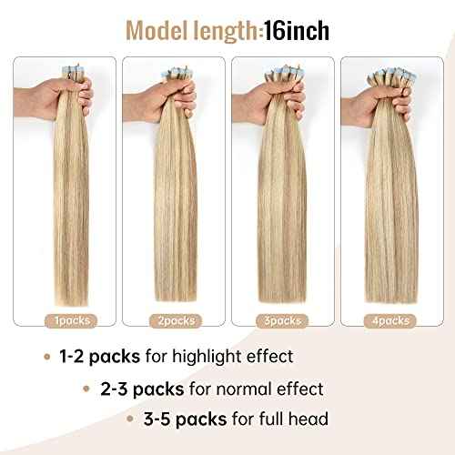 JESSBO Tape in Hair Extensions Human Hair Ash Blonde Highlighted Bleach Blonde 24 inch 20pcs 50g/pack Straight Seamless Skin Weft 100% Real Human Hair (24 Inch #P18/613)