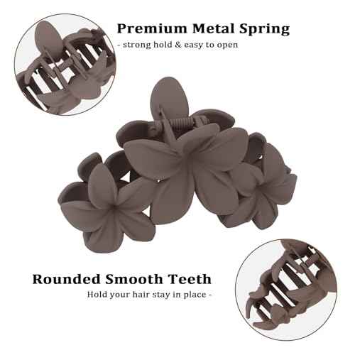 Hawaiian Flower Hair Clips Large Matte Hair Claw for Women Non-Slip Strong Hold Clips for Thick Hair, Hair Accessories,Brown,Black,Dark Blue