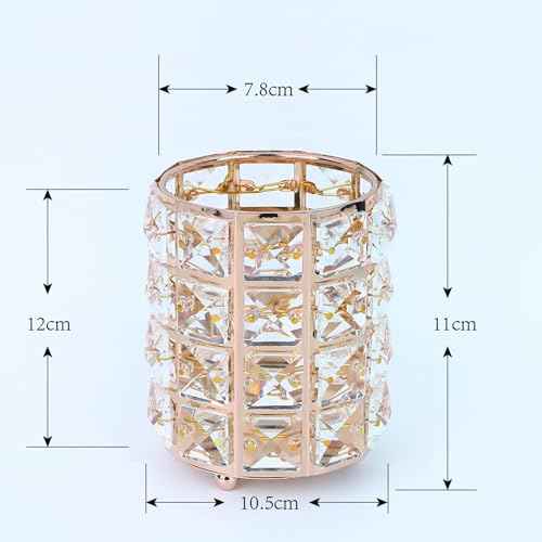 LUGUNU Makeup Brush Holder with Golden Crystal Bling ? Elegant Vanity Organizer for Brushes, Pens & Pencils, Ideal for Bathroom or Office Countertop(2Pack)