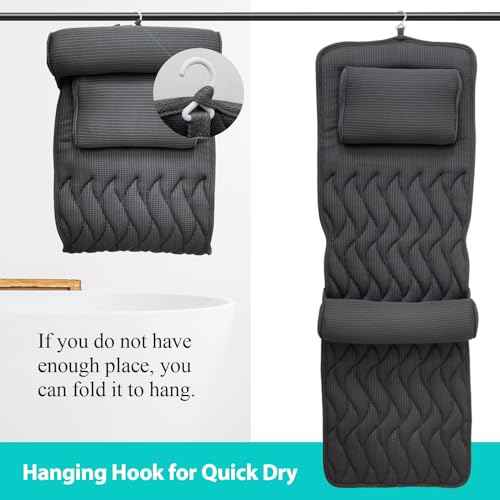 AEROiVi Full Body Bath Pillow with Adjustable Lumbar Roll Pillow Bathtub Cushion with 14 Suction Cups 3D Air Mesh Fit Any Tub Gray Bathroom Accessories