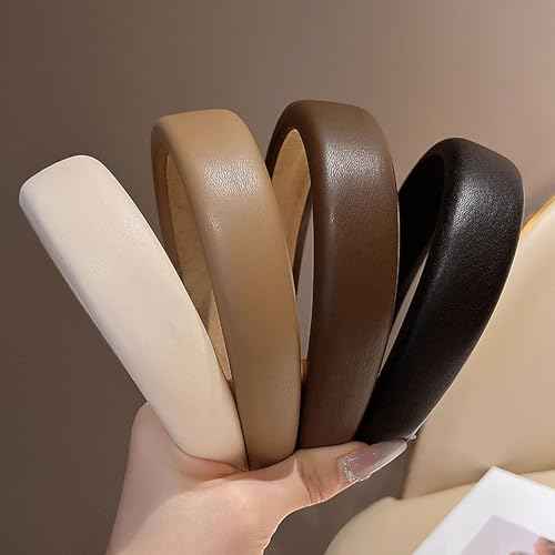 Headbands for Women Girls comfortable leather Fashion Hair Accessories Wide Head Bands Set Cute Non Slip Headband Pack in Brown Black White Trendy Styles for Fall Winter Wear