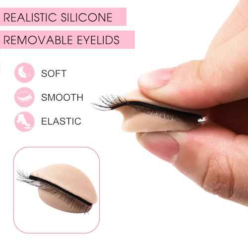 6 Pairs 2 Layers Eyelash Practice Eyelids for Mannequin Head, Silicone Rubber Removable Realistic Eyelash Extension Eyelids for Lash Training