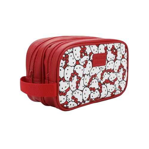 Bioworld Hello Kitty Character Face All-Over Print 9" Dual Compartment Toiletry Kit
