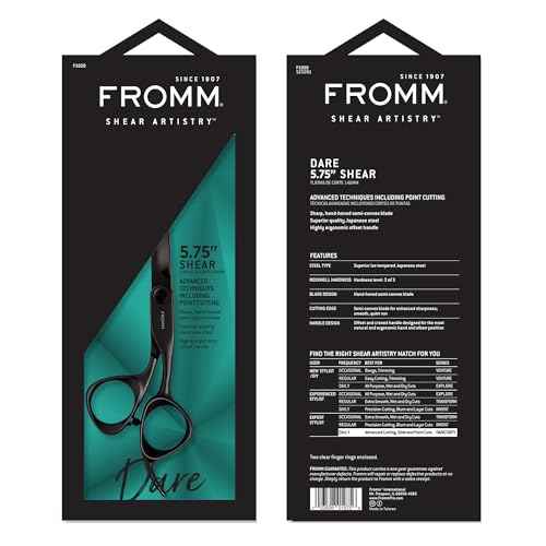 Fromm Dare 5.75" Precision Slide and Point Hair Cutting Shears with Semi-Convex Blade for Expert Salon Stylists, Matte Black Japanese Steel Scissors