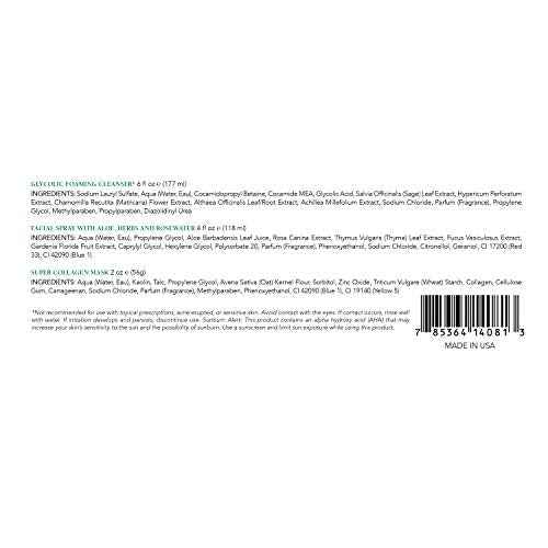 Mario Badescu Radiant Skin Trio Kit, Skincare Gift Set Includes Facial Spray With Aloe, Herbs and Rosewater(4 Fl Oz), Glycolic Foaming Cleanser(6 Fl Oz) and Super Collagen Mask(2 Oz)
