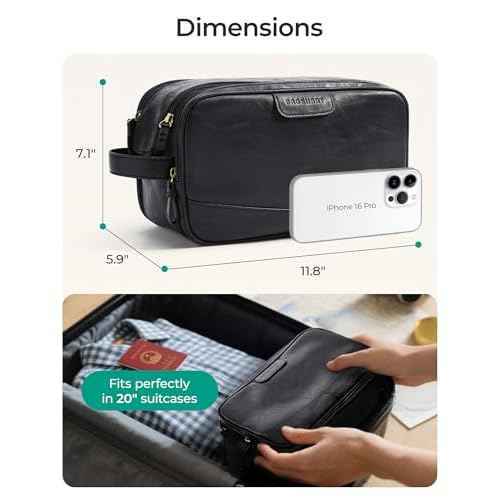 BAGSMART Toiletry Bag for Men, PU Leather Travel Bag for Toiletries, Dopp Kit Water Resistant Shaving Bag for Bathroom Shower-Black