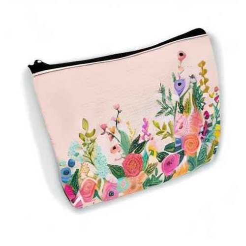 BUYIDUI Pink Flower Floral Blossom Makeup Bag Cosmetic Bag for Women Girls,Portable Makeup Bags Travel Toiletry Bag Organizer