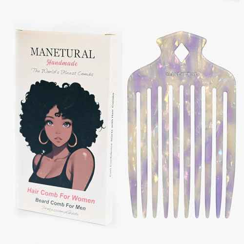 15N Professional Afro Hair Pick for Ultimate Curl Definition, Ideal for Men, Women, and Kids, Cellulose Acetate Long Tooth comb 6.3 inch(16cm)(White purple, 1 PACK)