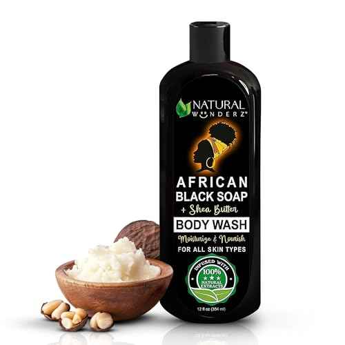 Natural Wunderz African Black Soap Body Wash, 12?oz ? Sulfate?Free, Vegan Cleanser with Shea Butter ? Soothing, Detoxifying Shower Gel for Men & Women