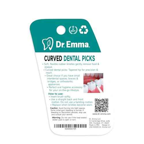 Dr. Emma Dental Picks Mint Curved Soft Rubberized Tooth Picks Easy to Use Brush Picks with Carry Case, 90Ct