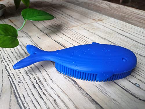 Premium Sensory Brush for Kids or Autism,Soft Silicone Body Scrubber,2 in 1 Sensory Room Occupational Therapy Sensory Brushes,Silicone Loofah,Pet Shower Brush Bath Brush Shampoo Brush(Whale-Blue)