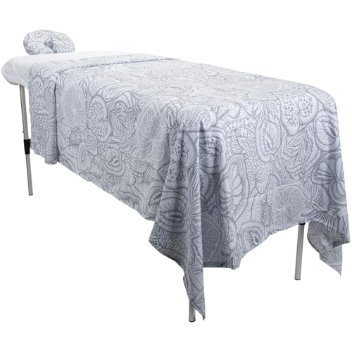 ForPro Premium Designer Microfiber 3-Piece Massage Sheet Set, Island Tranquility, Ultra-Light, Stain and Wrinkle-Resistant, Includes Massage Flat Sheet, Fitted Sheet and Face Rest Cover, White