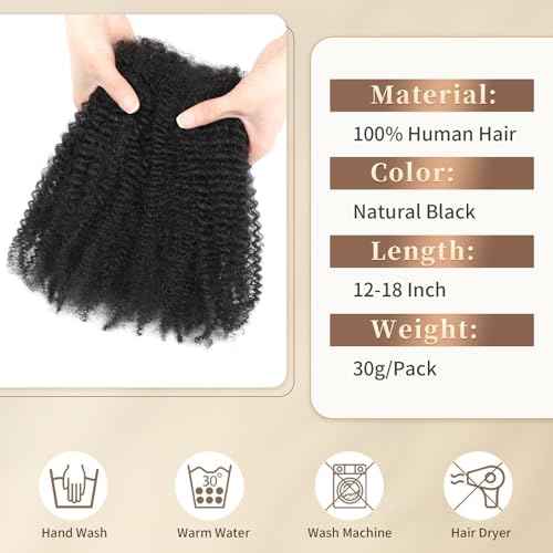 Afro Kinkys Bulk Human Hair for Mini Twist, Braiding, Loc Repair, Kinky Curly Hair, Natural Afro Bulk for Dreadlocks 3 Packs 90 Gram Natural Black Color(1B, 16 Inch£©