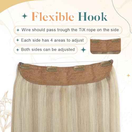 Sindra Wire Hair Extensions Human Hair Ash Blonde Highlights Bleach Blonde Fishing Line Remy Human Hair 22Inch 85g Remy Invisible Wire Extensions W22#18P613