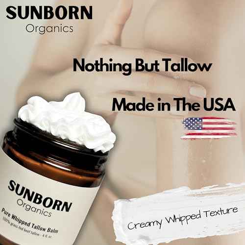 Pure Whipped Tallow Balm (Unscented) | 1 Ingredient | Handmade in USA | 100% Organic Grass-Fed Beef Tallow for Skin | Face Moisturizer for Dry Skin, Fragrance-Free, No Essential Oils