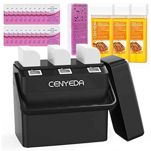 3 IN 1 Roll On Wax Kit, Waxing Kit for Hair Removal, Triple Roll-On Wax Warmer with 3 Honey Wax Cartridge Wax Roller Refill for Legs Arms and Underarm, Upgrade Heating System-Just 13 Mins Fast