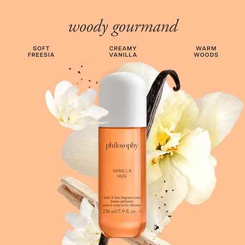 philosophy hair and body mists ? long-lasting fragrance mists for women with skin-loving ingredients ? hydrates & refreshes for 24 hours ? vanilla, pistachio & coconut scent options