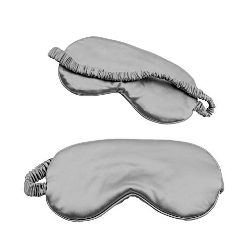 Satin Sleep Mask Set - Authentic Skin-Friendly Fabric Light-Blocking Sleeping Eye Mask with Adjustable Strap, Pillowcase, Earplugs for Noise Reduction, Essentials for Relaxation (Grey)